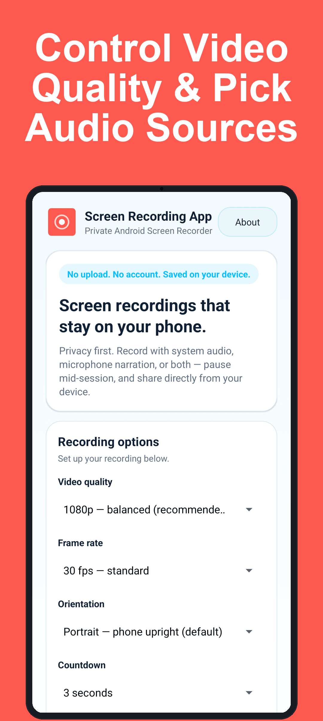 Video quality and audio source settings